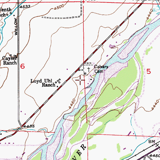 Topographic Map of Yellowstone Crossing Post Office (historical), MT