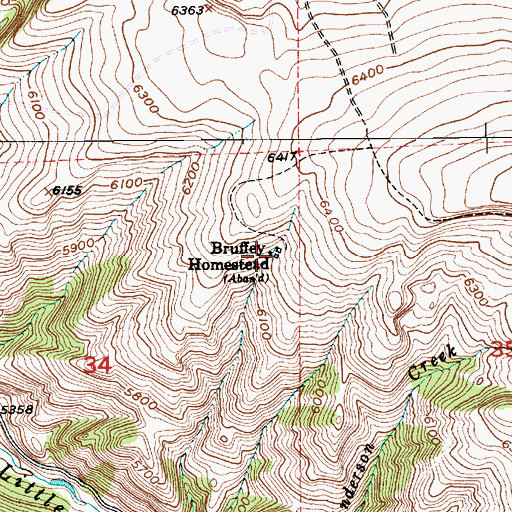 Topographic Map of Bruffeys Post Office (historical), MT