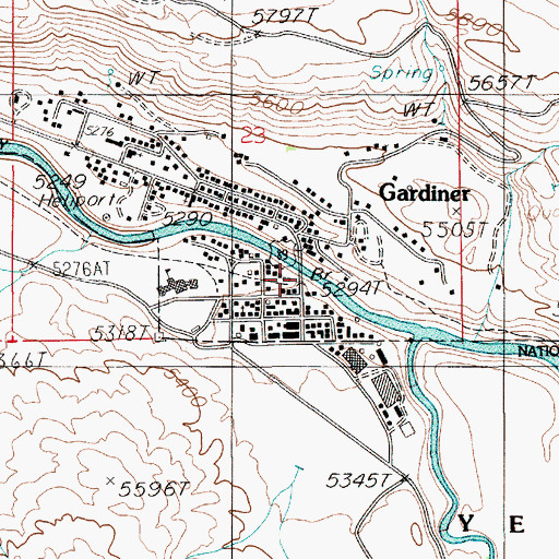 Topographic Map of Gardiner (historical), MT