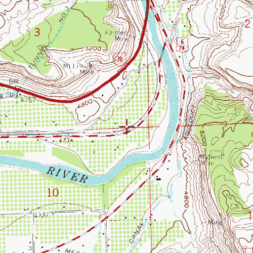 Topographic Map of De Beque Canyon, CO