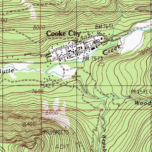 Topographic Map of Cooke City Elementary School, MT