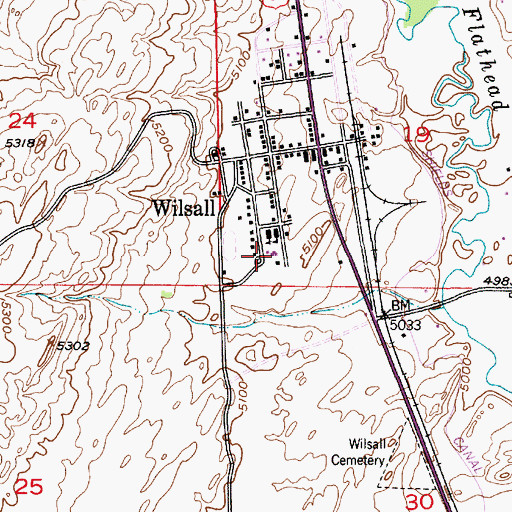 Topographic Map of Shields Valley Elementary, MT