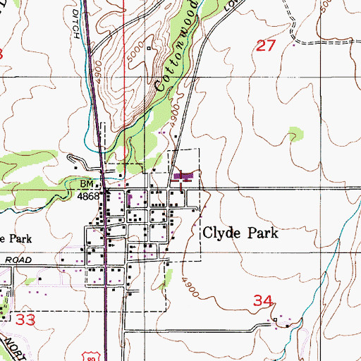 Topographic Map of Shields Valley High School, MT