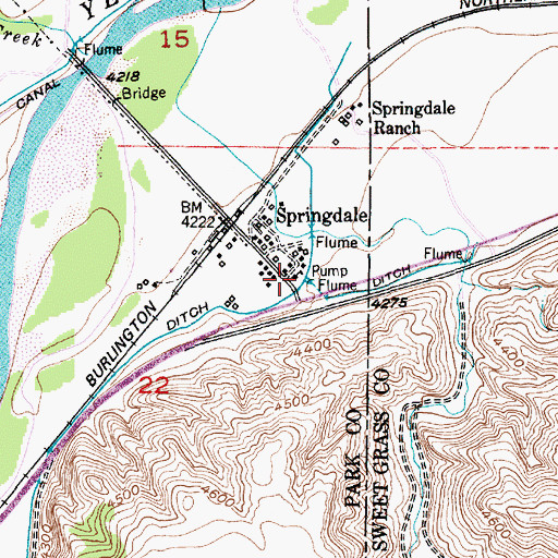 Topographic Map of Springdale Post Office (historical), MT