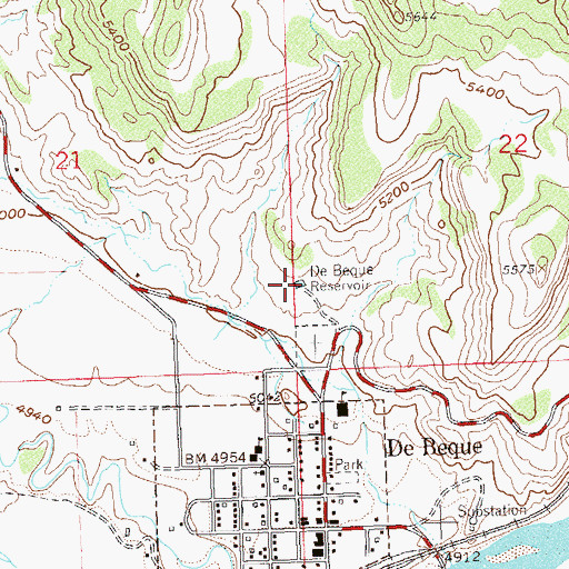 Topographic Map of De Beque Reservoir, CO