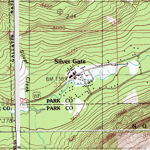 Topographic Map of Silver Gate Post Office (historical), MT