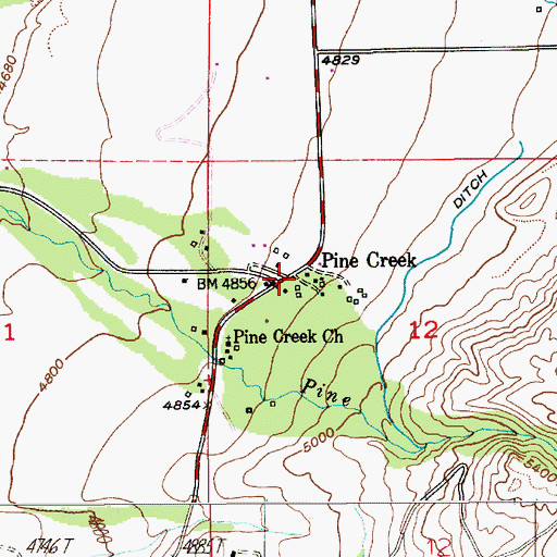 Topographic Map of Pinecreek Post Office (historical), MT