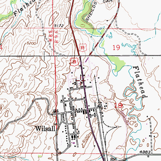 Topographic Map of Wilsall Post Office, MT