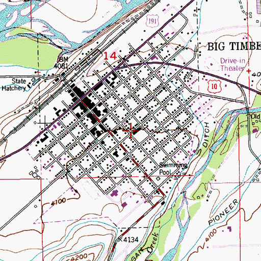 Topographic Map of Big Timber School, MT
