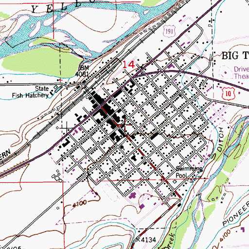Topographic Map of Big Timber Police Department, MT