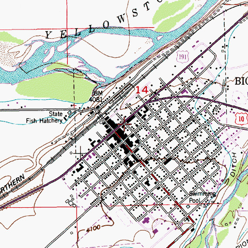 Topographic Map of Big Timber Volunteer Fire Department, MT