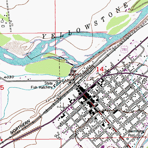 Topographic Map of K-W Feed and Grain Elevator, MT