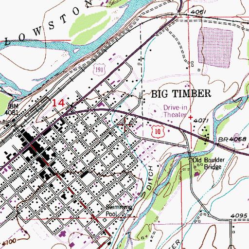 Topographic Map of Big Timber Post Office, MT