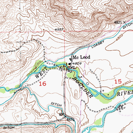 Topographic Map of McLeod Post Office, MT
