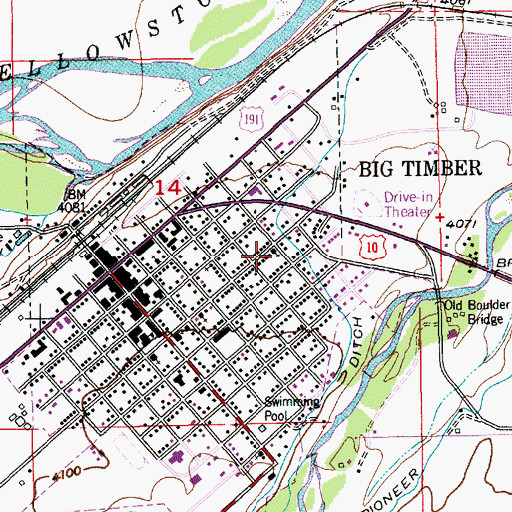 Topographic Map of Big Timber Evangelical Free Church, MT