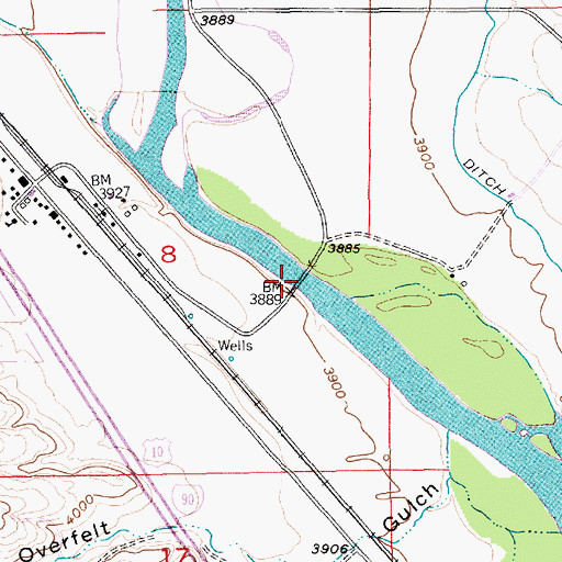 Topographic Map of Greycliff Bridge, MT