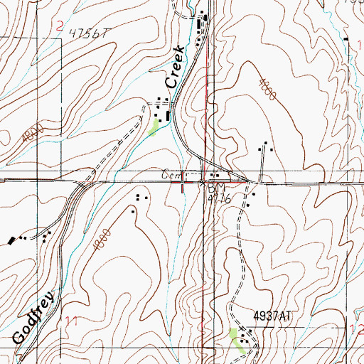 Topographic Map of Hills Cemetery, MT