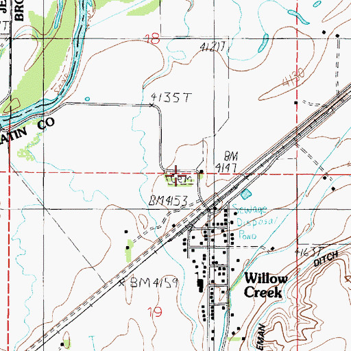 Topographic Map of Willow Creek Cemetery, MT