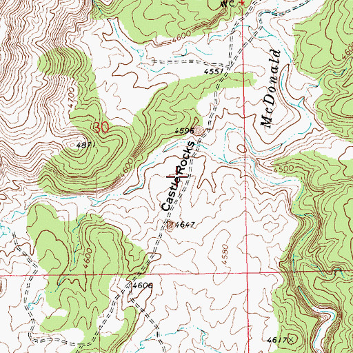Topographic Map of Castle Rocks, CO