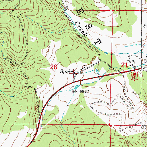 Topographic Map of Mountain Springs, MT