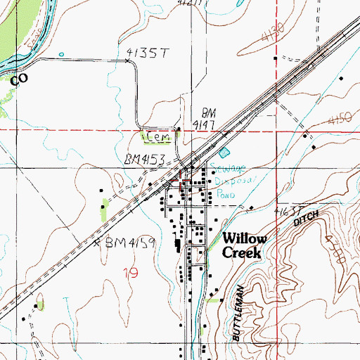 Topographic Map of Willow Creek Post Office, MT