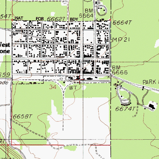 Topographic Map of West Yellowstone Police Department, MT