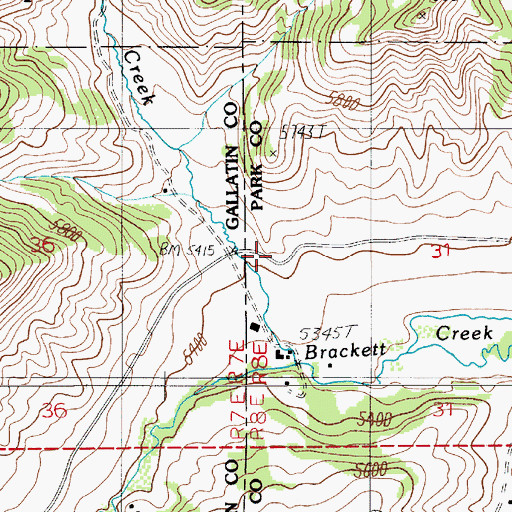 Topographic Map of Brackett Post Office (historical), MT