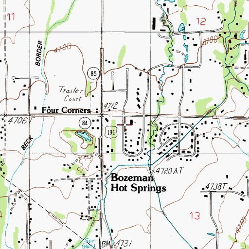 Topographic Map of Four Corners Baptist Church, MT
