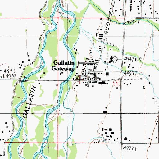 Topographic Map of Gallatin Gateway Post Office, MT