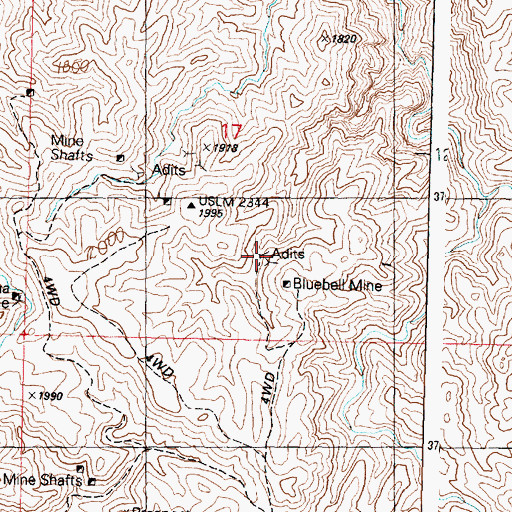 Topographic Map of Bluebell Mine, AZ
