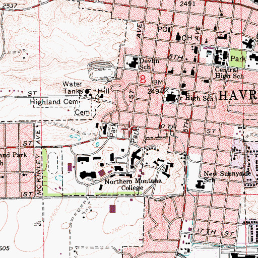 Topographic Map of South Curve Park, MT