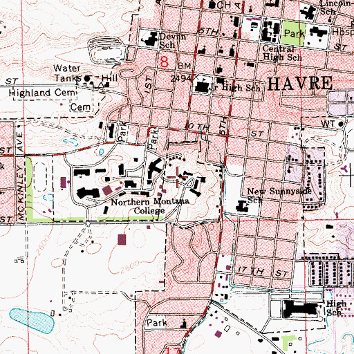 Topographic Map of Faculty-Staff Housing, MT