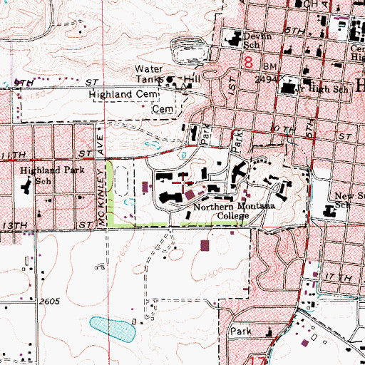 Topographic Map of Pershing Hall, MT