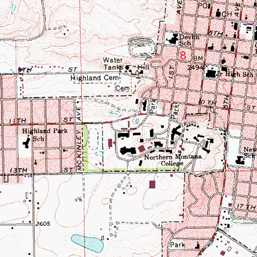 Topographic Map of Donaldson Hall, MT