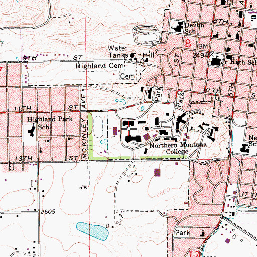 Topographic Map of Vande Bogart Library, MT