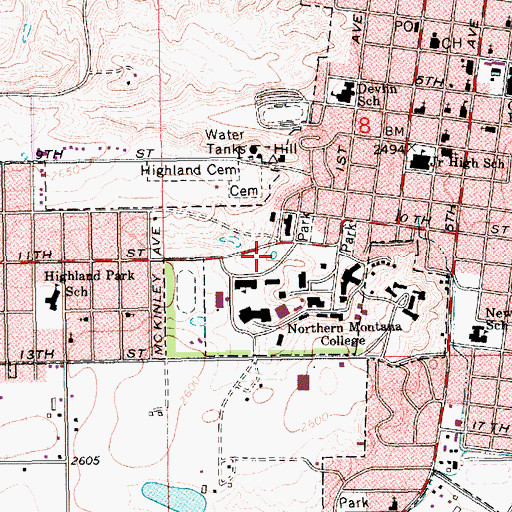Topographic Map of Kuhr Memorial Park, MT