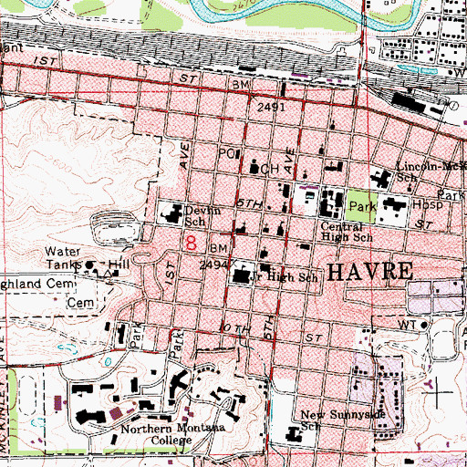 Topographic Map of Saint Marks Episcopal Church, MT