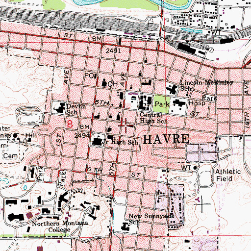 Topographic Map of Sixth Avenue Christian Church, MT
