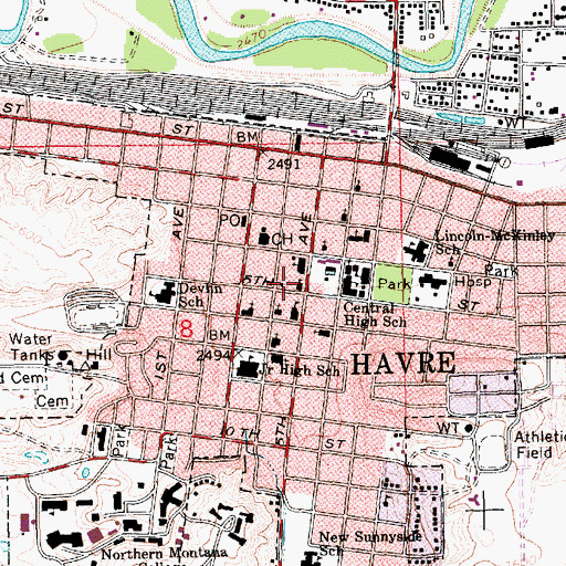 Topographic Map of Christian Scientist Church, MT