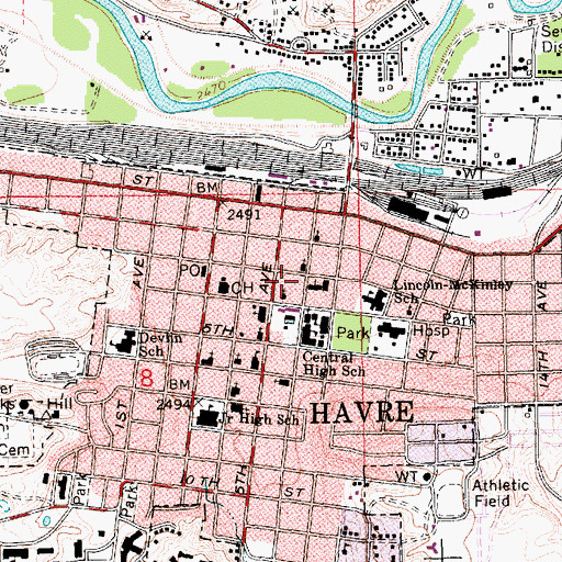 Topographic Map of Faith Lutheran Church, MT
