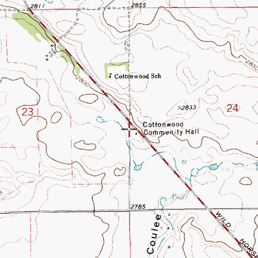 Topographic Map of Cottonwood Post Office (historical), MT