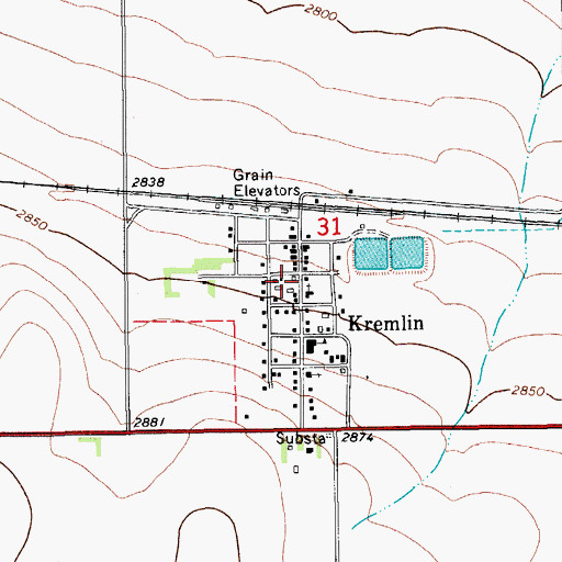 Topographic Map of Kremlin Post Office, MT