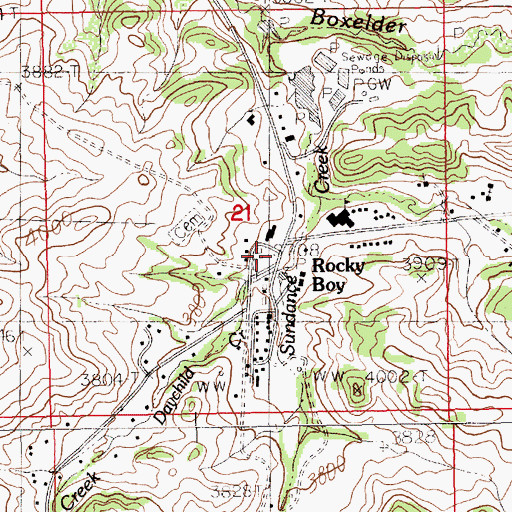 Topographic Map of Rocky Boy Post Office (historical), MT