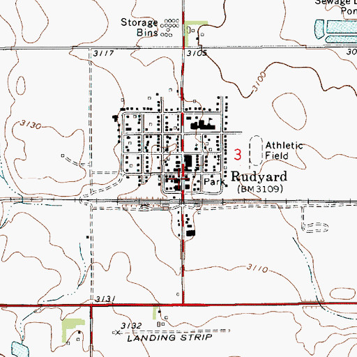 Topographic Map of Rudyard Post Office, MT