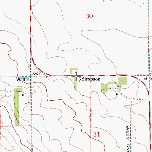 Topographic Map of Simpson Post Office (historical), MT