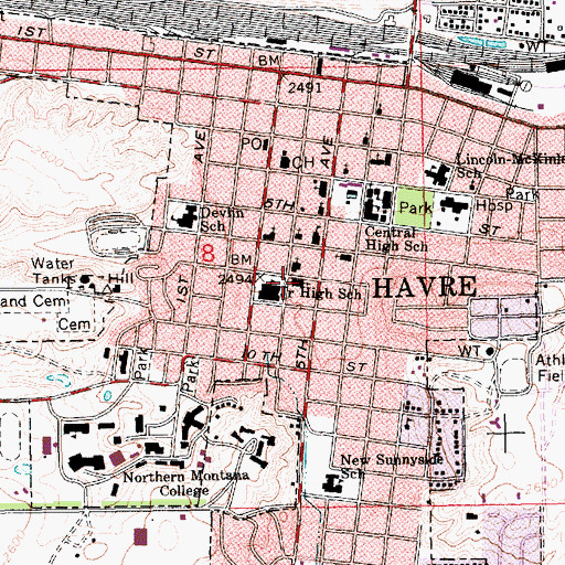 Topographic Map of First Presbyterian Church, MT