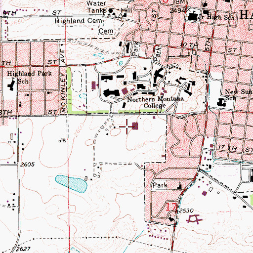 Topographic Map of Northern Montana Hospital, MT