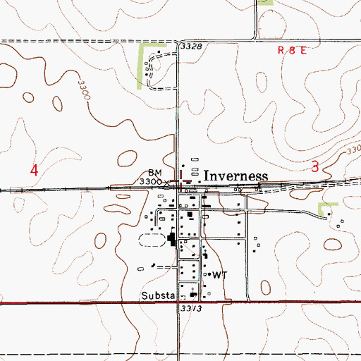 Topographic Map of Inverness, MT
