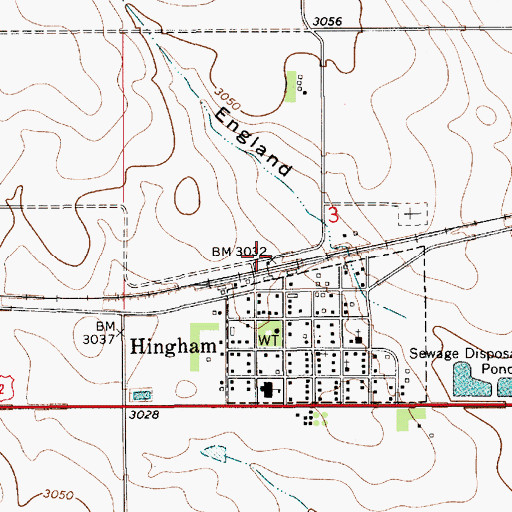 Topographic Map of Hingham, MT