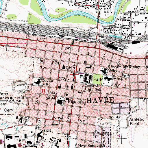 Topographic Map of City of Havre Fire Department, MT